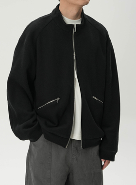 AWT25春夏 拼接设计肌理感 粗支坑条 简约慵懒宽松针织拉链外套