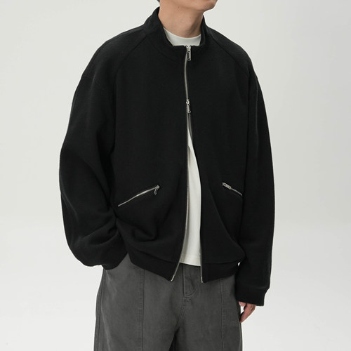 粗支坑条针织拉链外套