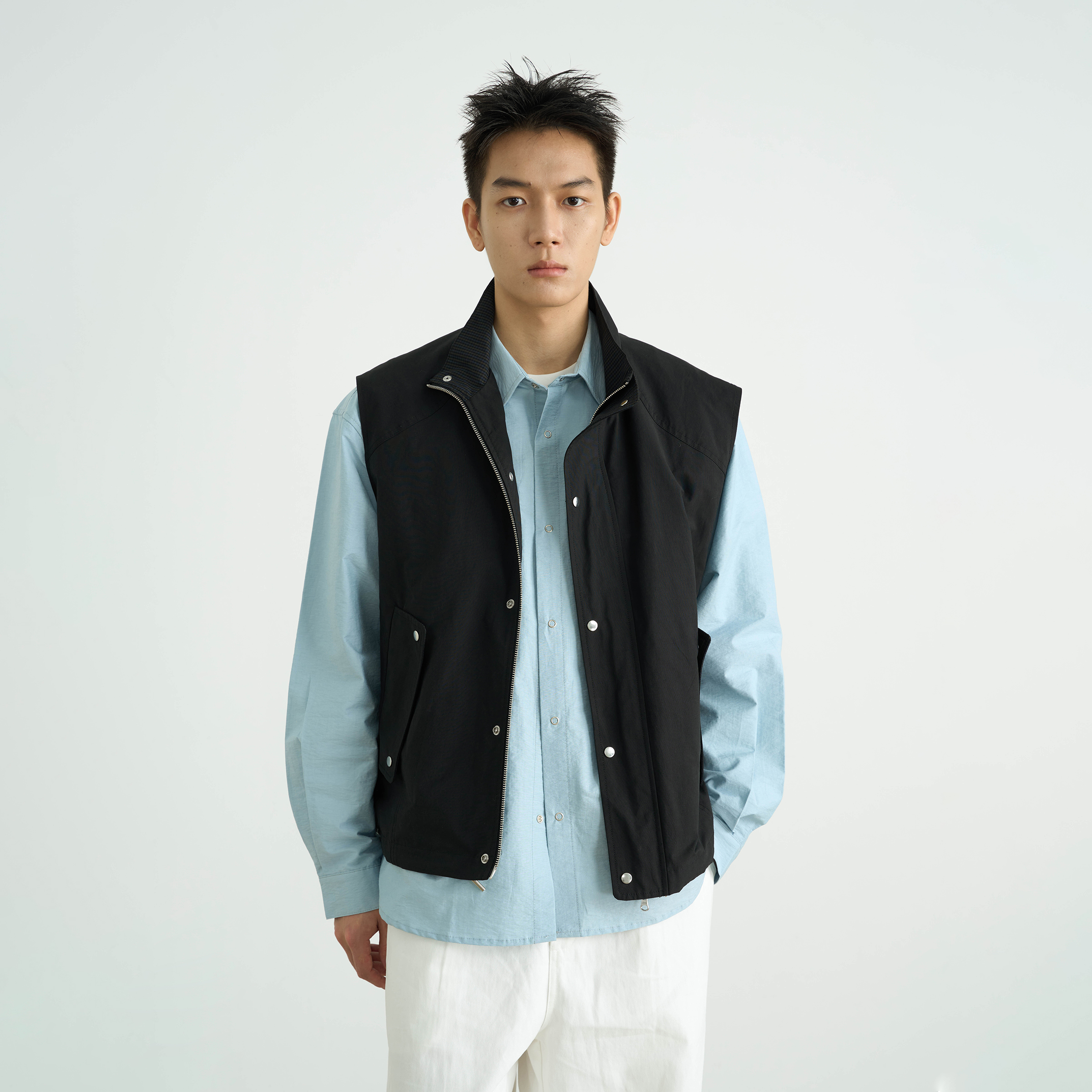 简约叠搭层次感撞色格纹马甲