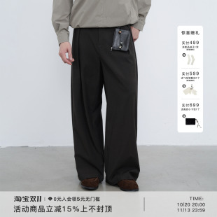 AWT26AW〔羊毛混纺西裤〕老钱风垂感休闲裤男内扣褶宽松慵懒长裤