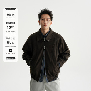 AWT25AW 简约百搭宽松拉链外套男女 撞钉点缀翻领分割毛呢夹克