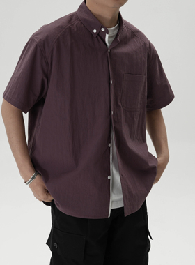 AWT25春夏 棉锦微皱肌理感 简约素色短袖宽松衬衫男女
