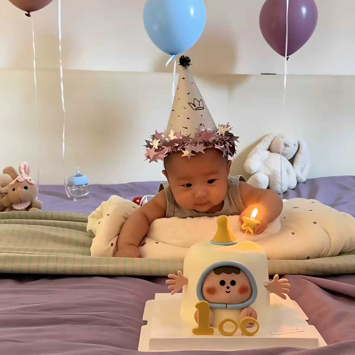 宝宝生日帽婴儿百天装饰头饰氛围