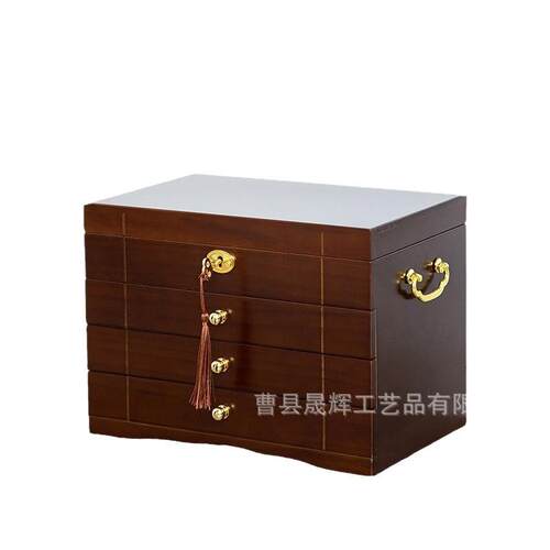 多层抽屉式翻手X720109盖把首饰盒木质复古带收品纳盒带锁饰盒分
