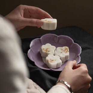 九匠紫风色手绘花瓣承奢复古茶托盘陶瓷功夫茶具果盘干泡KLF壶轻