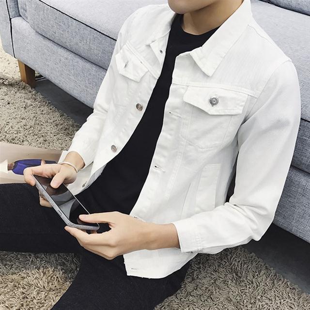 男士秋装翻领复古破洞夹克韩版潮流修身短款牛仔衣服青年帅气外套