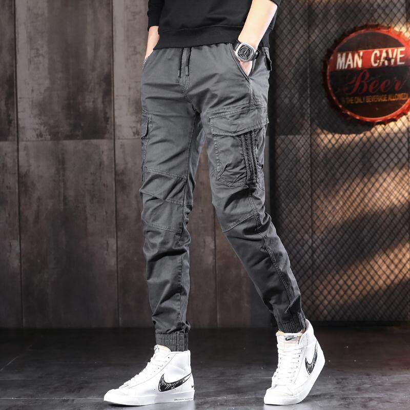 2023新款秋冬季潮牌工装裤男in超火束脚运动裤子男韩版潮流小脚裤