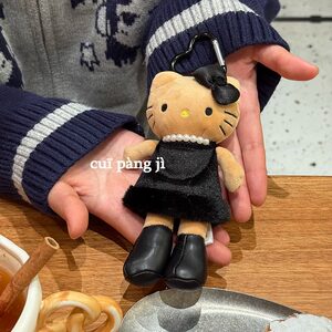 日本NIC长腿豹纹黑皮Kitty毛绒挂件可爱kt猫爱心扣书包挂饰钥匙扣