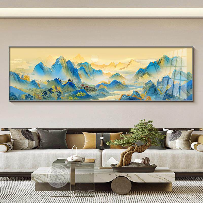 千里江山图挂画新中式客厅沙发背景墙挂画高档办公室山水画卧室画