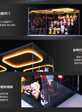 泡泡玛特pomatr手p办阶梯防708亚尘罩盲盒收纳展示架克力灯光展示