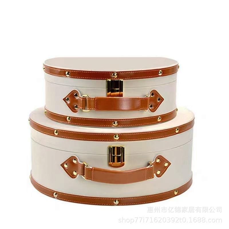 半圆手提箱皮质收纳盒样板房装饰品衣帽间储物盒化妆品整理手提箱
