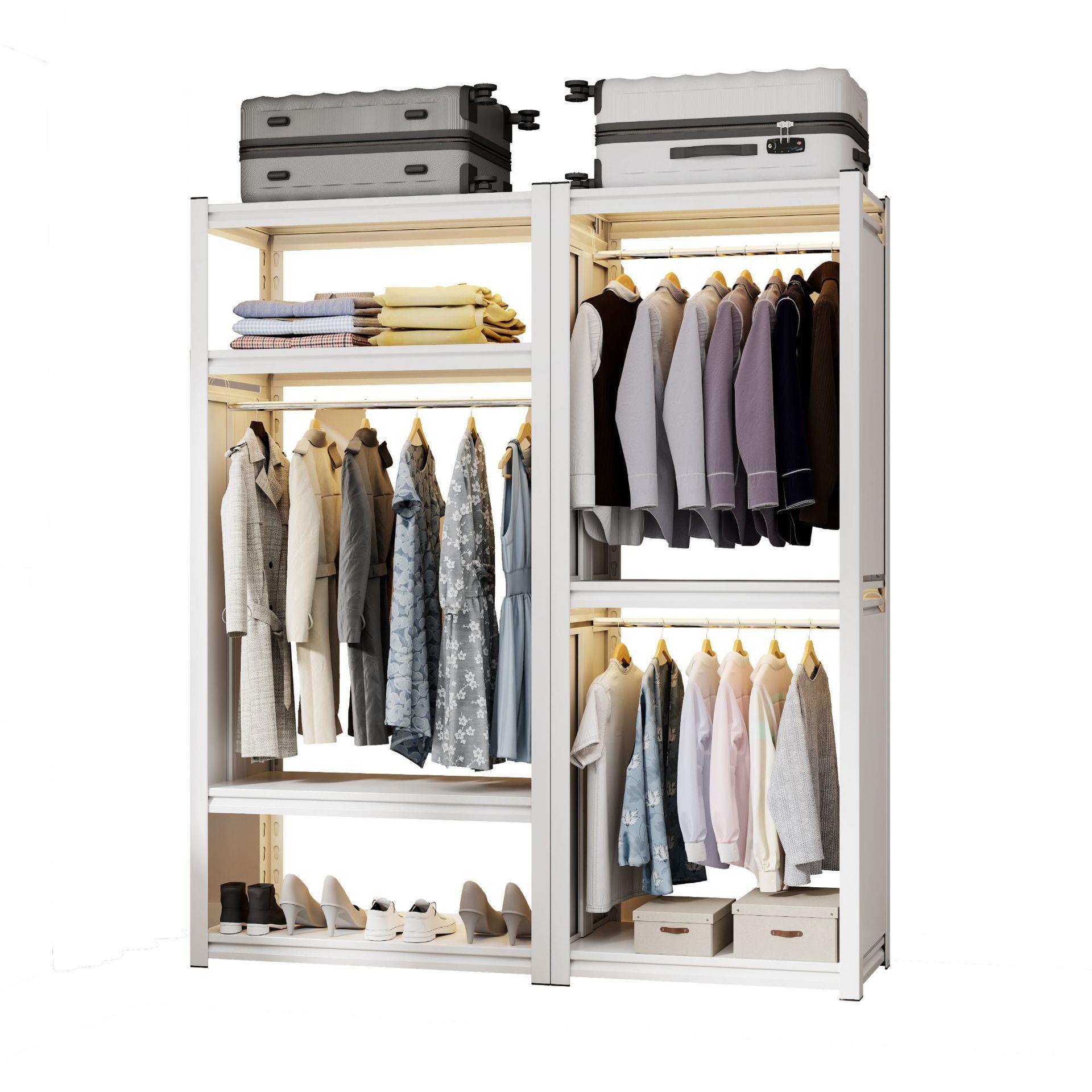 货架DIY简易衣柜开放式角钢衣架置物架出租房组装金属衣帽收纳架