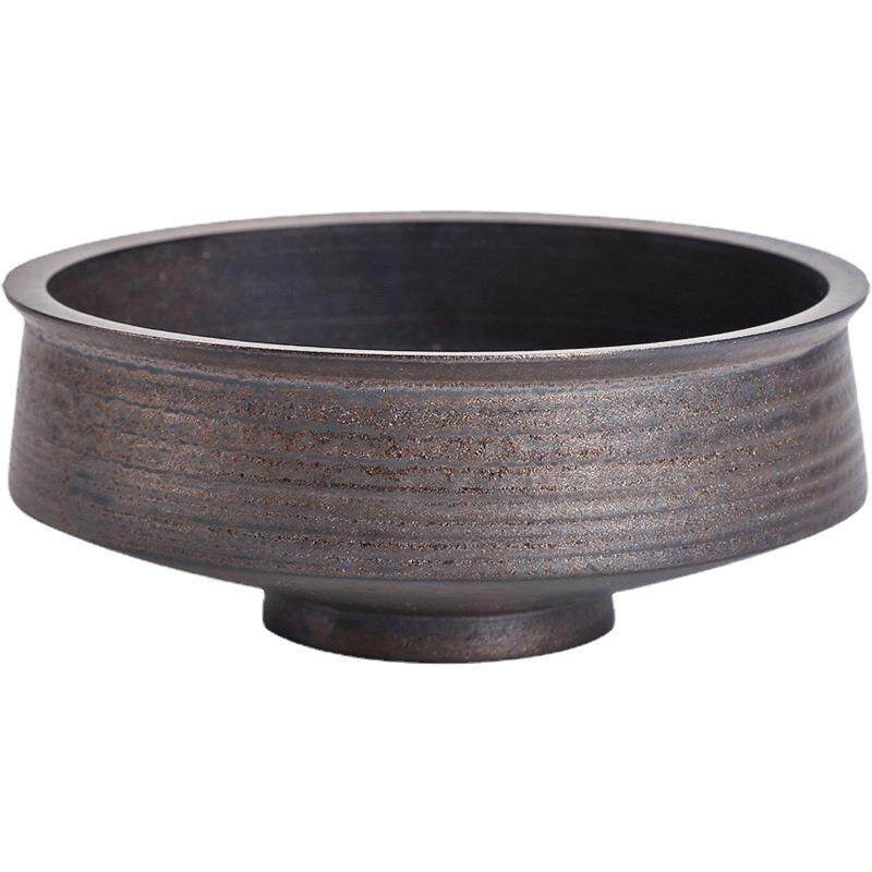 高脚粗陶大号茶洗功夫茶具笔洗陶瓷配件茶道零配水盂水洗古铜鎏金