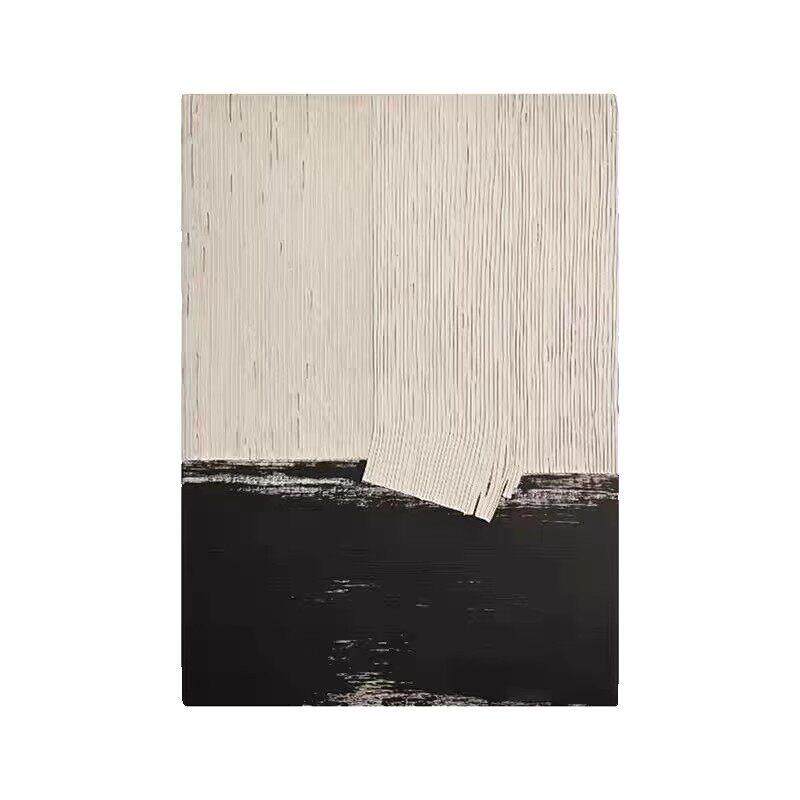 侘寂风纯手绘抽象极简客厅落地油画现玄关黑白立体肌理挂画