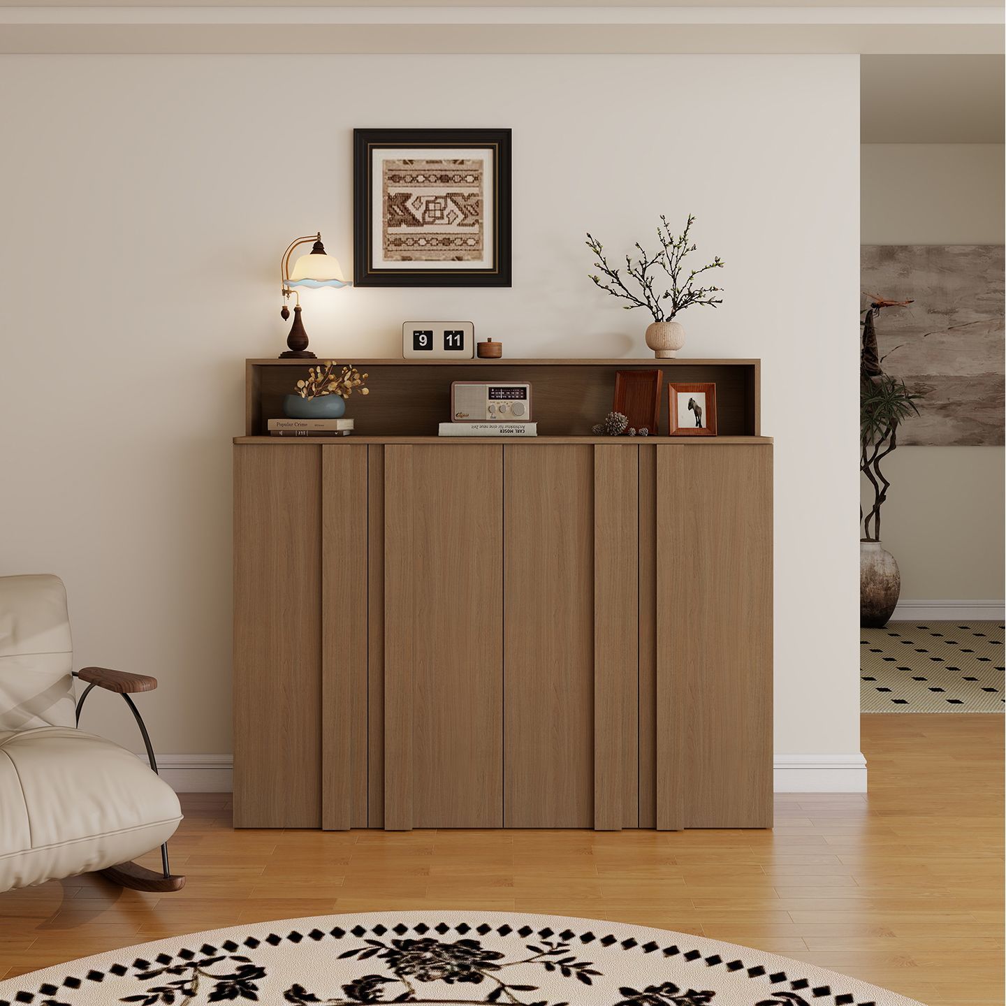 中古风小户型家用门口鞋柜玄关柜一体组合带换鞋凳客厅收纳储物柜