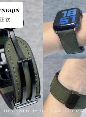 适用Apple苹果iWatchS10S9Ultra8765432手表带真皮硅胶疯马纹男女