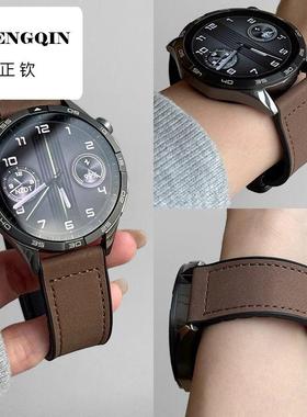 适用gt5华为表带watchgt5Pro真皮疯马纹磁吸gt4扣透气运动gt3男士