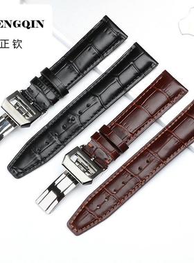 适用头层牛皮真皮手表带代用万国IWC飞行员葡萄牙葡7平直接口表带