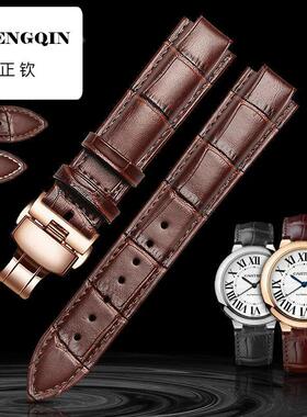 适用凹凸口头层真皮手表带男女手表蓝气球表链配件自动蝴蝶扣防水