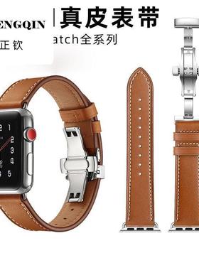 适用iwatch7/s8手表真皮表带ultra苹果手表表带6/5/4代男女款潮流