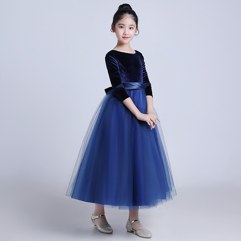 春季高端丝绒儿童礼服女童小提琴钢琴考级演出服中大童主持缎面