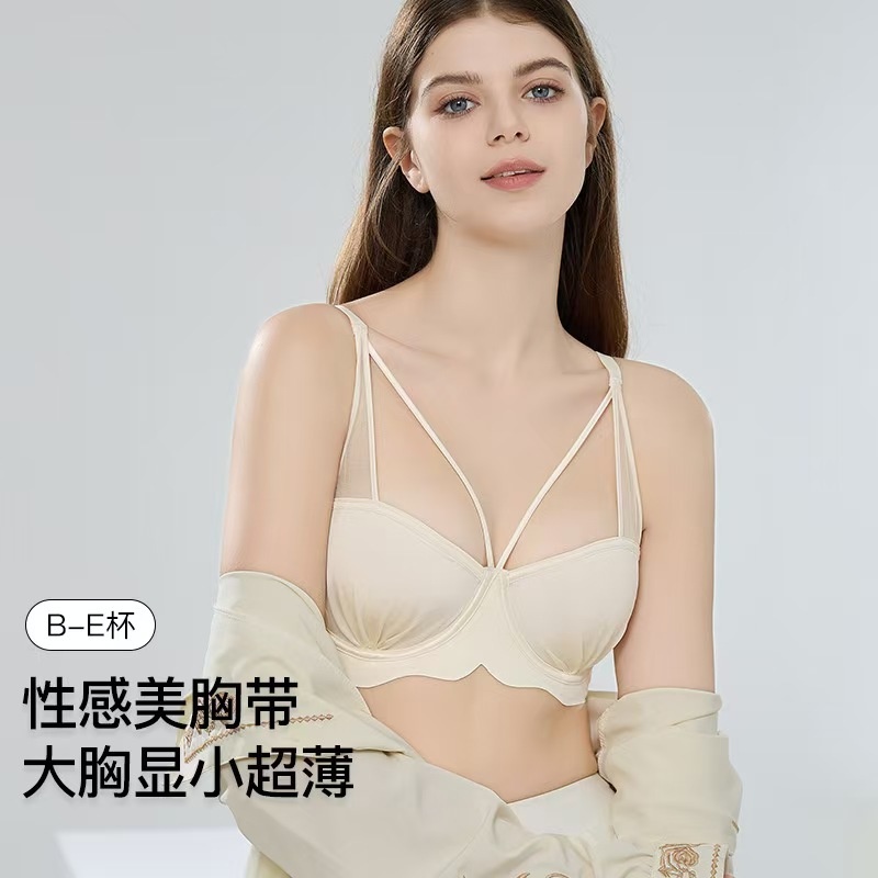 跨境外贸超薄性感内衣女聚拢上托防下垂软钢圈大胸显小调整型