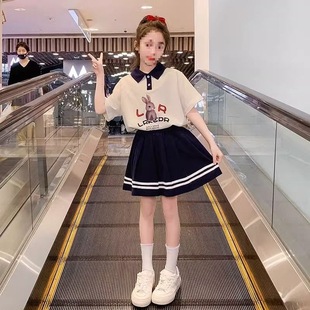 百褶裙 女童夏季 学院风套装 裙2025儿童洋气中大童夏装 POLO衫