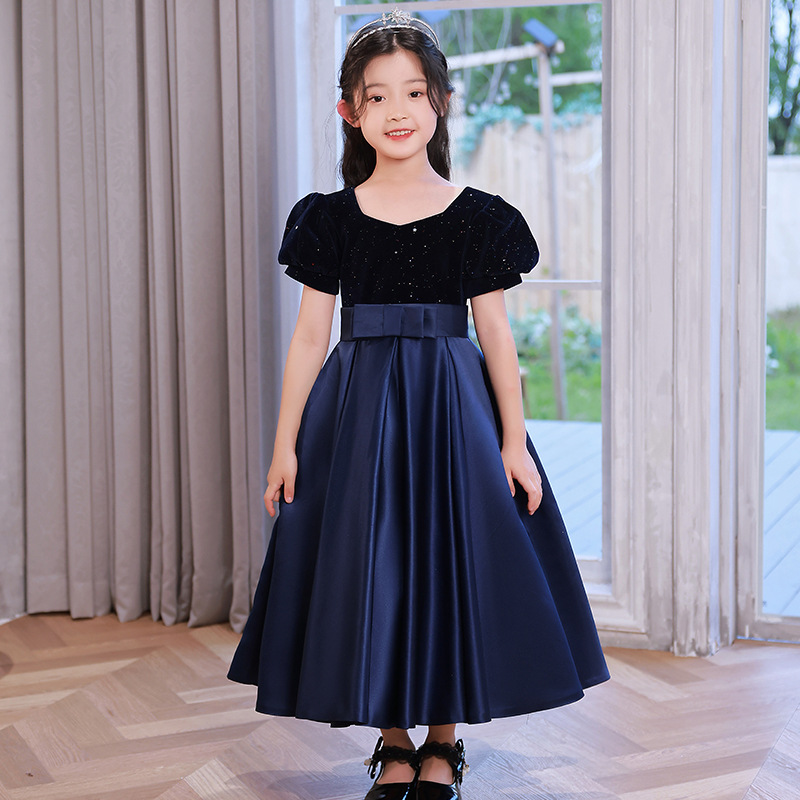 儿童礼服丝绒中大童主持人走秀公主裙女童钢琴演奏合唱演出服