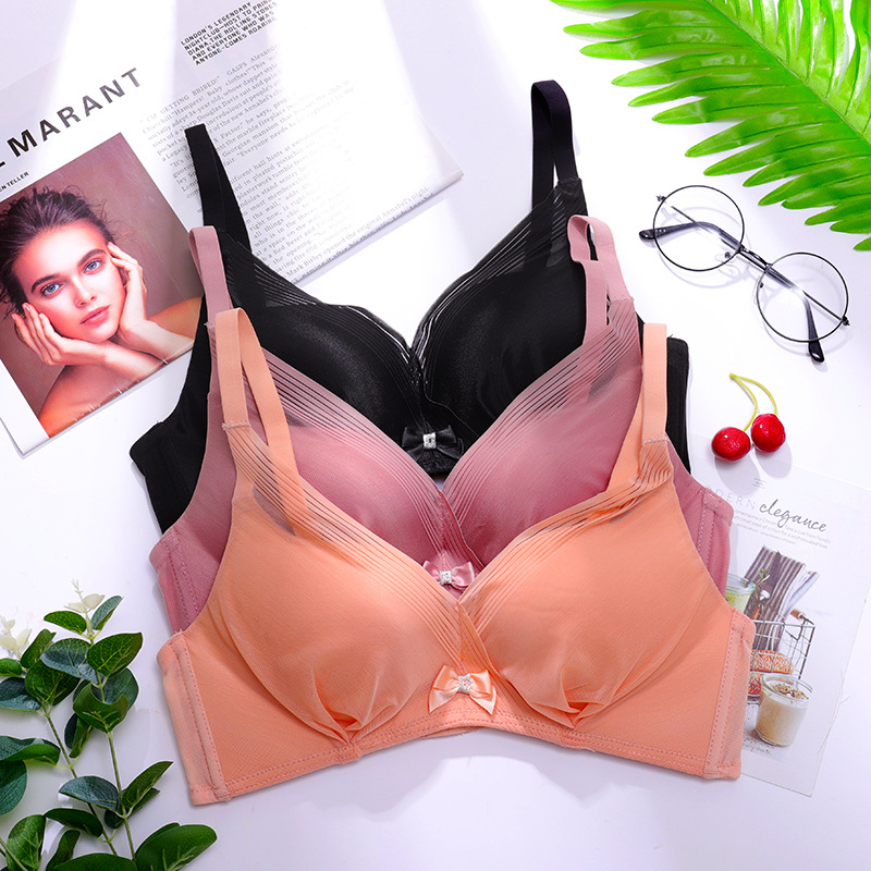 无钢圈文胸套装舒适聚拢收副乳调整型蕾丝内衣女中厚厂家批发