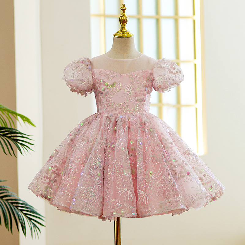 儿童晚礼服花童粉色女童公主裙蓬蓬纱洋气主持演出服高端走秀