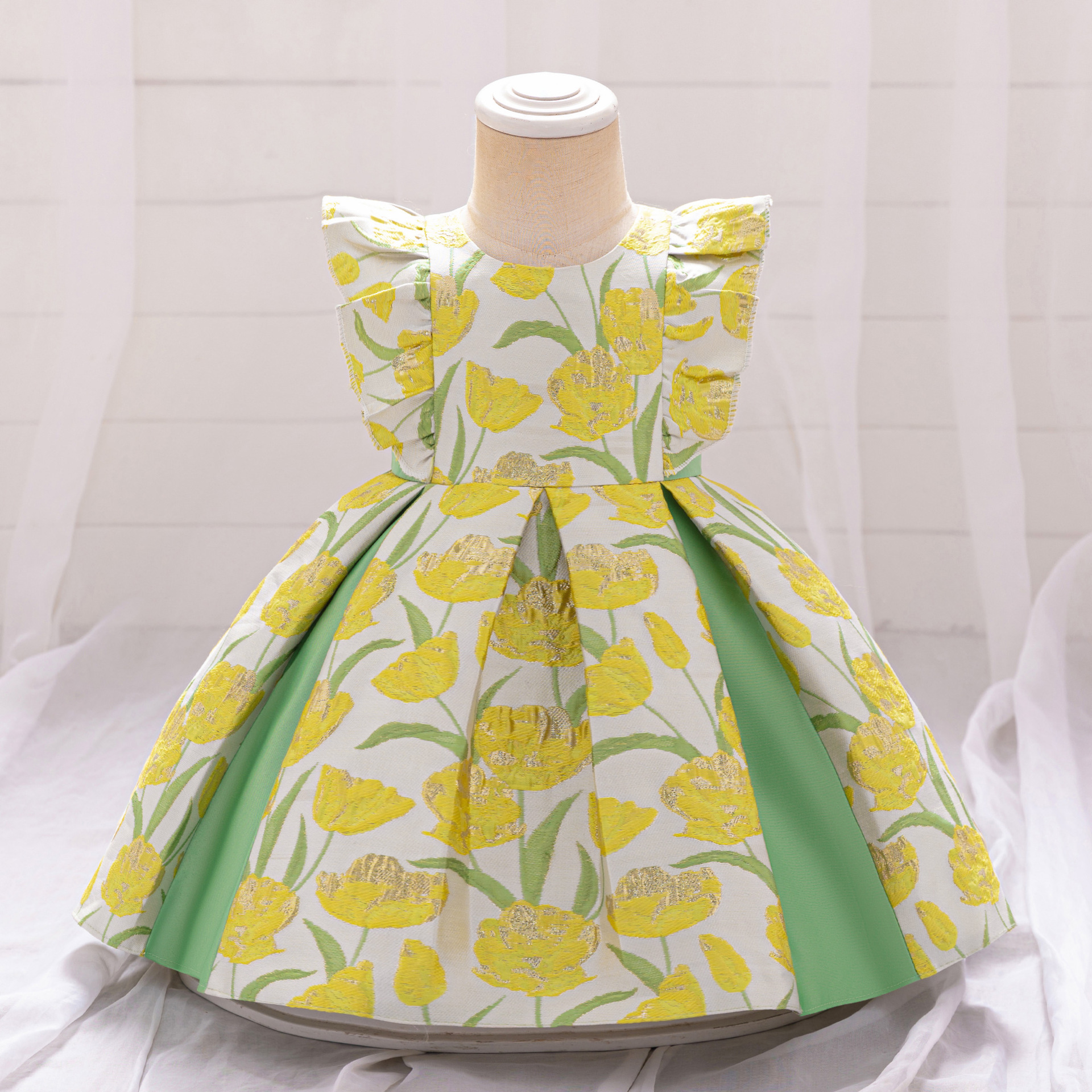 欧美新款婴儿礼服宝宝周岁印花花童礼服裙儿童生日宴会百日洗