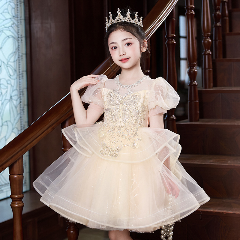 女童公主裙高端礼服花童婚礼钢琴表演服儿童生日宴主持人演出服