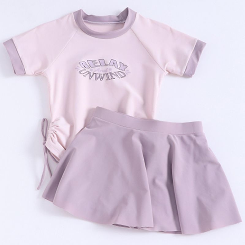 儿童泳衣女孩中大童初中生保守裙式分体青少年带胸垫防晒速干