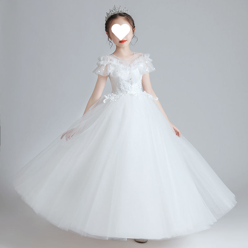 儿童白色礼服洋气蓬蓬纱女童长裙公主裙夏生日钢琴表演服学生