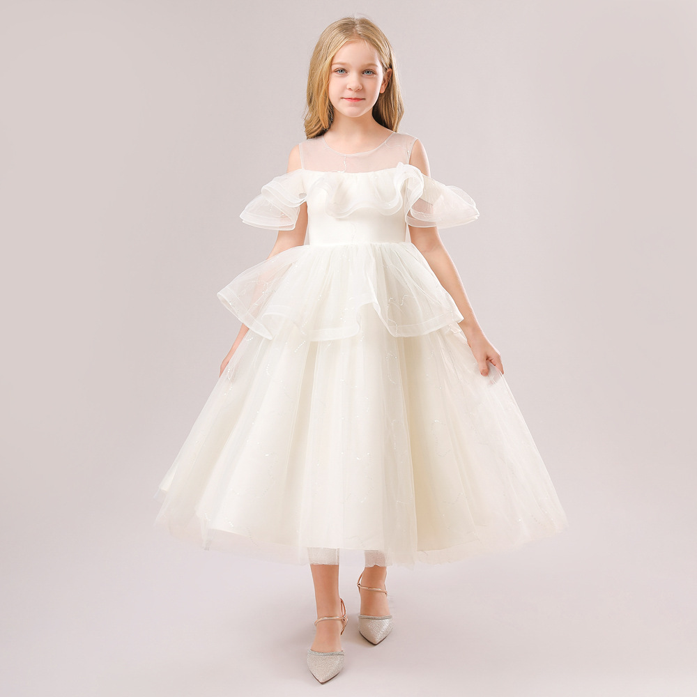 2020欧美新款公主裙女童婚纱蓬蓬拼接洋气儿童礼服演出服连衣裙