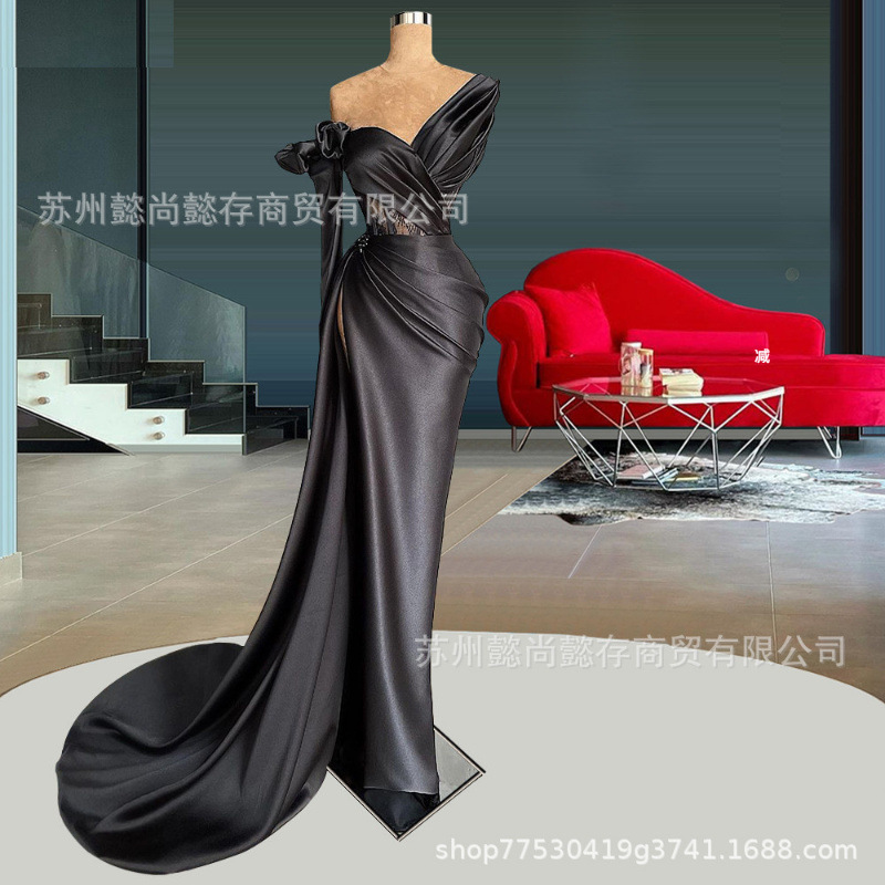 新款欧美外贸露腰性感高开叉长款包臀长裙dress年会晚宴红毯礼服