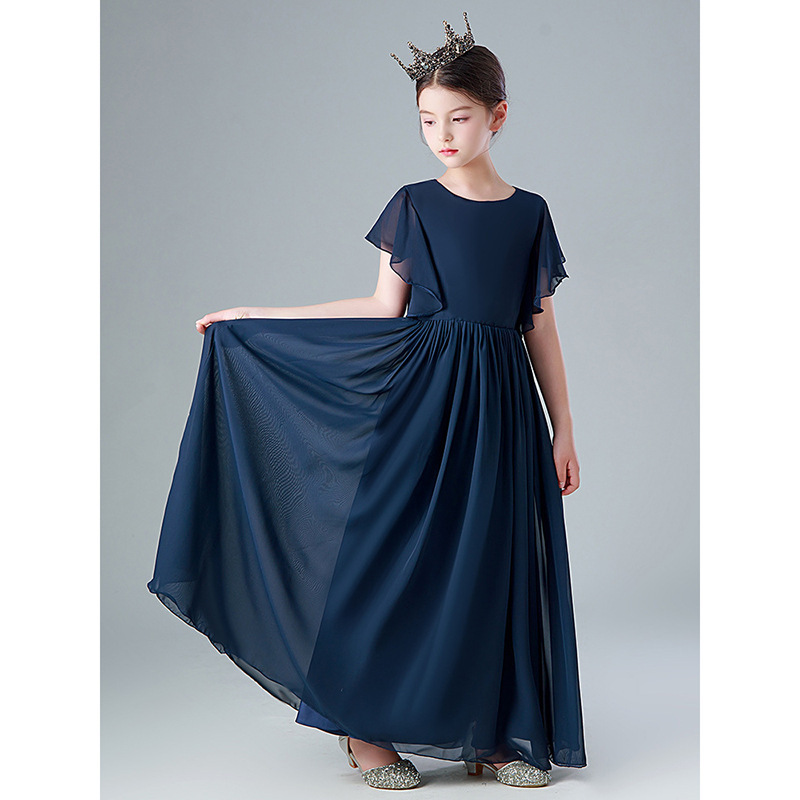 外贸儿童礼服公主裙2025新款缎面洋气花童钢琴演出服女童晚礼服