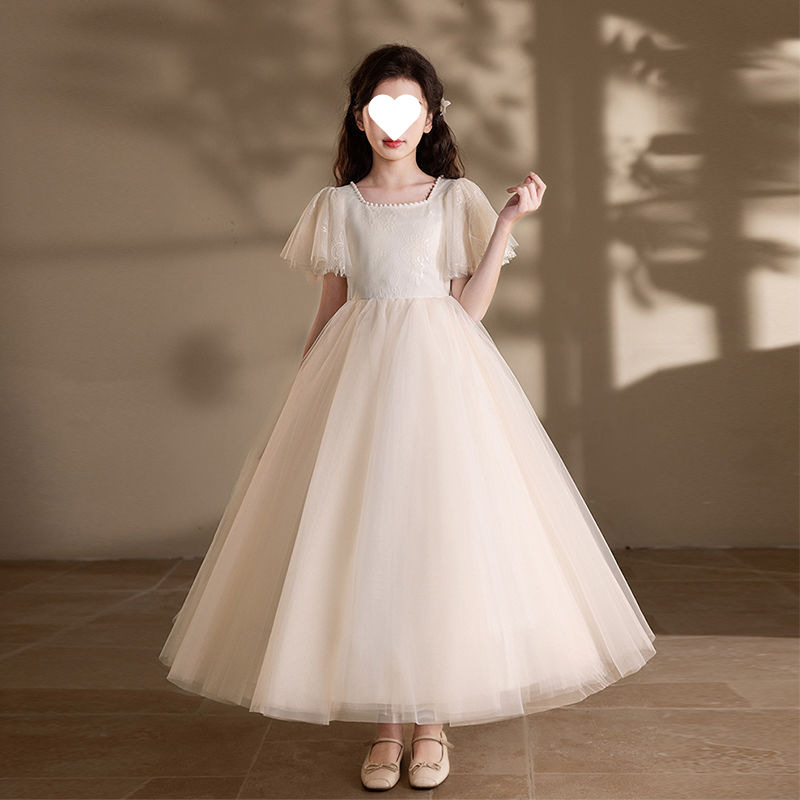 女童婚纱公主裙大童钢琴演奏礼服儿童主持人演出服2025新款