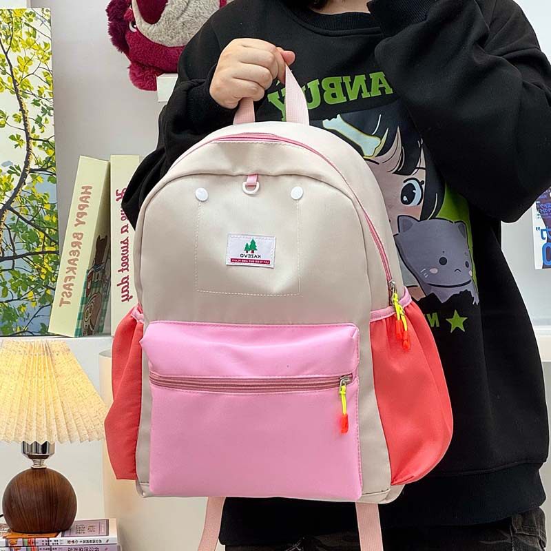新款2026撞色百搭双肩包女韩版ins初高中学生书包大容量宝藏背包
