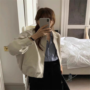 现货ounce 2025秋季新款韩国小众复古老钱风宽松翻领拉链夹克外套