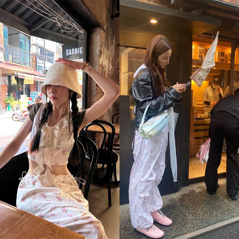 宋妍霏同款碎花长裤休闲裤