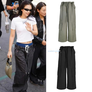 现货 CERRIC 金智妮Jennie同款韩系抽绳多口袋宽松休闲裤工装裤女