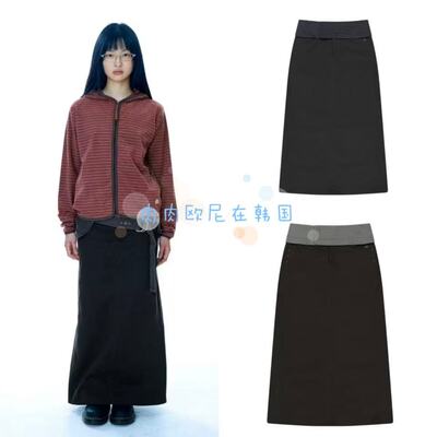 复古拼色腰部拼接半身裙长裙