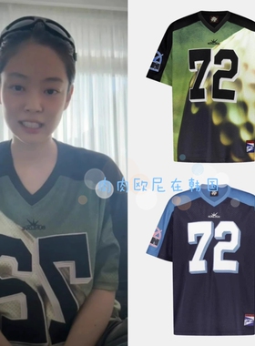 现货秒发 Sunlove 金智妮Jennie同款 V领数字球衣短袖T恤上衣女