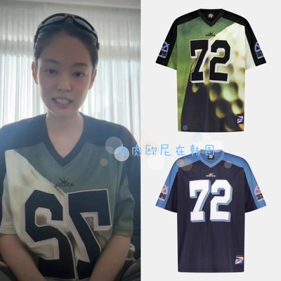 Jennie同款V领数字球衣短袖T恤