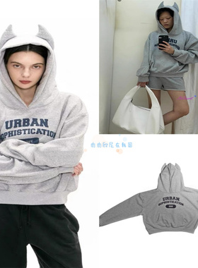 现货 Urban sophistication 学院风字母印花耳朵连帽衫卫衣男女款