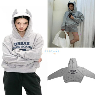 现货 Urban sophistication 学院风字母印花耳朵连帽衫卫衣男女款