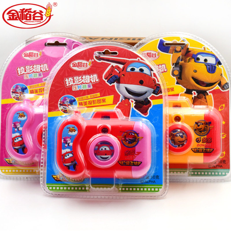 金稻谷10克超级飞侠投影灯光照相机玩具糖果乐迪糖玩儿童零食卡通
