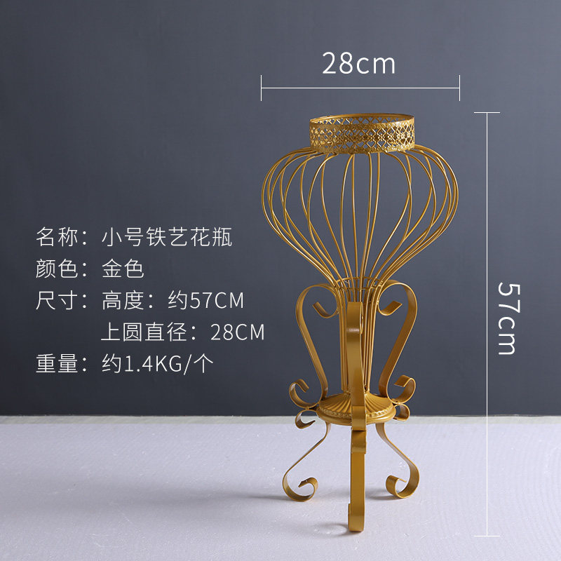 婚庆道具主桌花器金色镂空铁艺花瓶花架子婚礼餐桌插花束器皿摆i.