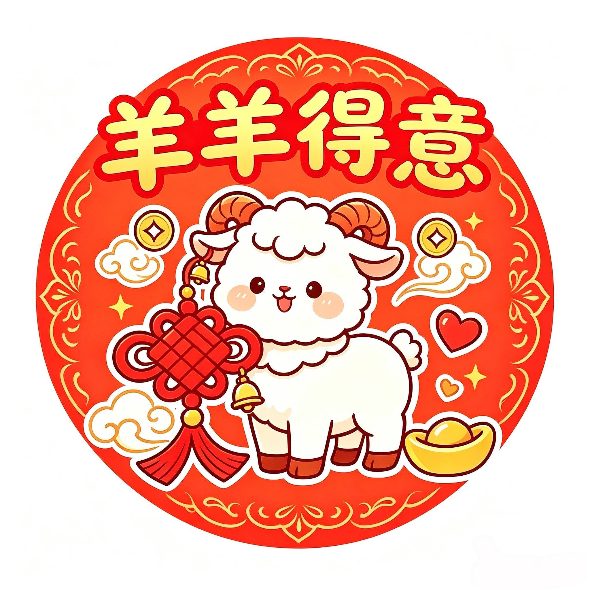 新年羊年贴纸吉祥如意防水客厅厨房冰箱平面贴纸